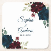 Elegant Burgundy & Navy Rustic Wood Wedding Kartonnen Onderzetters (Voorkant)