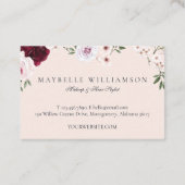 Elegant Burgundy & Navy Waterverf Floral Lijst Visitekaartje (Achterkant)