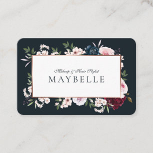 Elegant Burgundy & Navy Waterverf Floral Lijst Visitekaartje