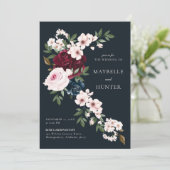 Elegant Burgundy Navy Waterverf Floral Waterfall Kaart (Staand voorkant)