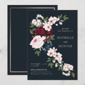 Elegant Burgundy Navy Waterverf Floral Waterfall Kaart (Voorkant / Achterkant)