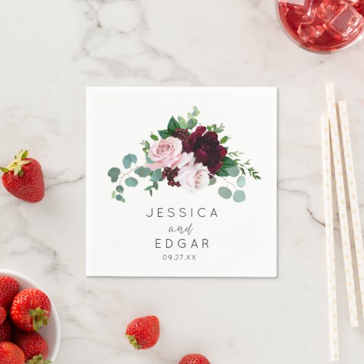 Elegant Burgundy Navy Wedding Napkin Cocktail Nap Servet (Insitu)