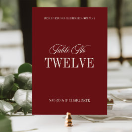 Elegant Burgundy Old Money Wedding Table Number Kaart