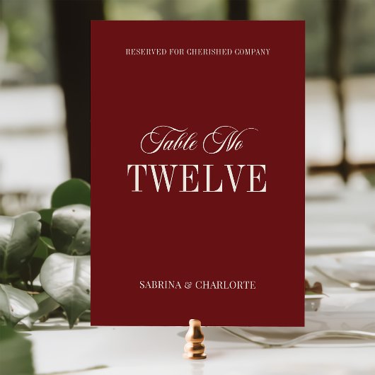 Elegant Burgundy Old Money Wedding Table Number Kaart