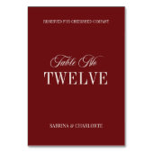 Elegant Burgundy Old Money Wedding Table Number Kaart (Voorkant)