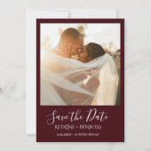 Elegant Burgundy One Photo Wedding Save The Date (Voorkant)