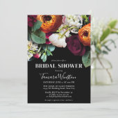 Elegant Burgundy Oranje Blush Black Floral Shower Kaart (Staand voorkant)