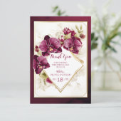 Elegant Burgundy Orchid Blooms Weddenschap Gold Li Bedankkaart (Staand voorkant)