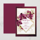 Elegant Burgundy Orchid Blooms Weddenschap Gold Li Bedankkaart (Voorkant / Achterkant)