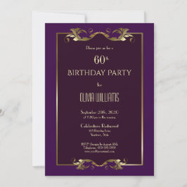 Elegant Burgundy Paars Gold 60th Birthday Party Kaart