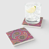 Elegant Burgundy Paisley en Mandala Pattern Stenen Onderzetter (Zijkant)