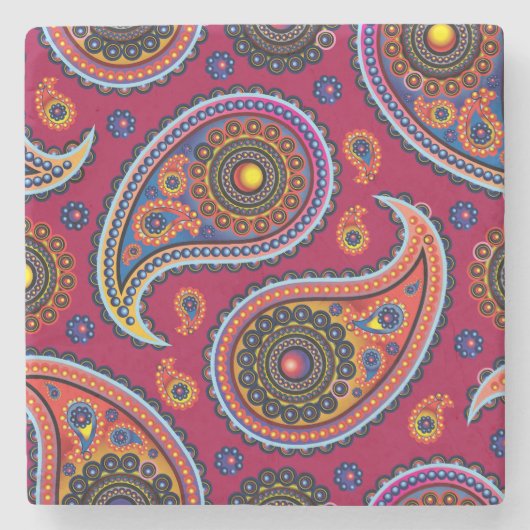 Elegant Burgundy Paisley en Mandala Pattern Stenen Onderzetter (Voorkant)