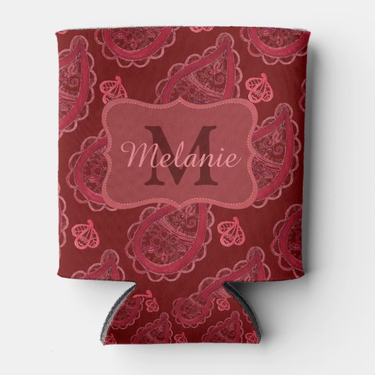 Elegant Burgundy Paisley Pattern gepersonaliseerd Blikjeskoeler (Voorkant)