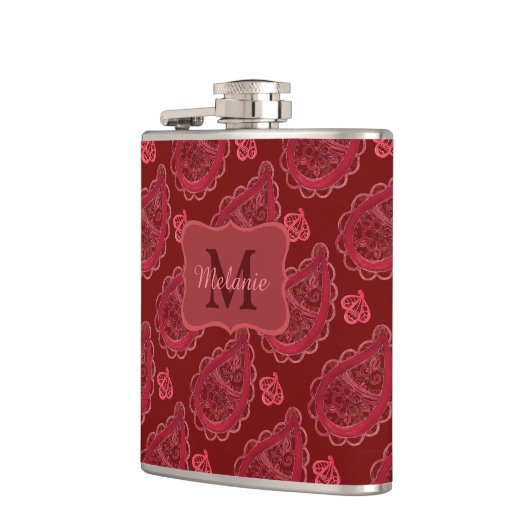 Elegant Burgundy Paisley Pattern gepersonaliseerd Heupfles (Links)