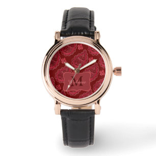 Elegant Burgundy Paisley Pattern gepersonaliseerd Horloge