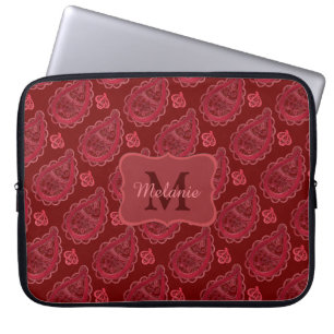 Elegant Burgundy Paisley Pattern gepersonaliseerd Laptop Sleeve