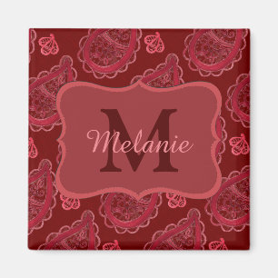 Elegant Burgundy Paisley Pattern gepersonaliseerd Magneet