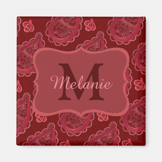 Elegant Burgundy Paisley Pattern gepersonaliseerd Magneet (Voorkant)