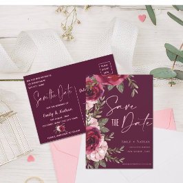 Elegant  Burgundy Peach Floral Wedding Aankondigingskaart