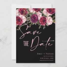 Elegant  Burgundy Peach Floral Wedding Save The Date