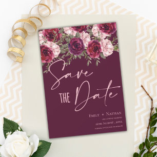 Elegant Burgundy Peach Floral Wedding Save The Date