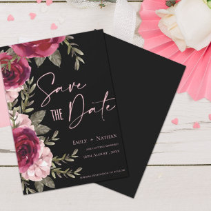 Elegant  Burgundy Peach Floral Wedding Save The Date