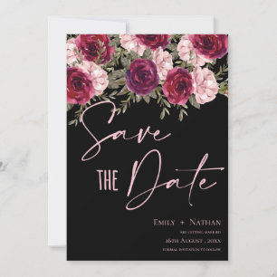 Elegant  Burgundy Peach Floral Wedding Save The Date