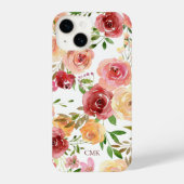 Elegant Burgundy Peach Waterverf Floral Monogram iPhone Hoesje (Achterkant)