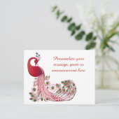 Elegant Burgundy Peacock & Feathers Gepersonalisee Aankondigingskaart (Staand voorkant)