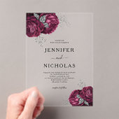 Elegant Burgundy Peonies Floral Wedding Acryl Uitnodigingen (Insitu (Draagbaar))