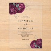 Elegant Burgundy Peonies Floral Wedding Acryl Uitnodigingen (Voorkant)