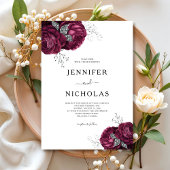 Elegant Burgundy Peonies Floral Wedding Kaart