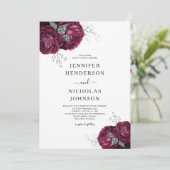 Elegant Burgundy Peonies Floral Wedding Kaart (Staand voorkant)