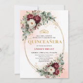 Elegant Burgundy Peonies Gold 15th Birthday Invite Kaart (Voorkant)