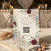 Elegant Burgundy Peonies Roses  QR Code Wedding Kaart