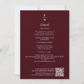 Elegant Burgundy Peony Art Nouveau QR Code Wedding Kaart (Achterkant)