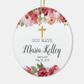 Elegant Burgundy Persoonlijk meisje Baptisme Keramisch Ornament (Links)