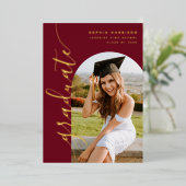 Elegant Burgundy Photo Arch Afstuderen Folie Invit Folie Uitnodiging (Staand Voorkant)