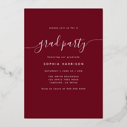 Elegant Burgundy Photo Arch Afstuderen Folie Invit Folie Uitnodiging (Achterkant)