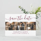 Elegant Burgundy Photo Collage Save the Date (Staand voorkant)