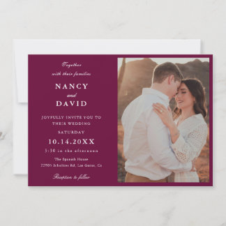 Elegant Burgundy Photo Wedding Kaart