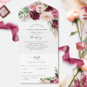 Elegant Burgundy Pink Blush Floral Boho Wedding All In One Uitnodiging