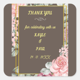 Elegant Burgundy Pink Blush Floral Wedding Vierkante Sticker