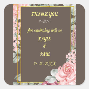 Elegant Burgundy Pink Blush Floral Wedding Vierkante Sticker