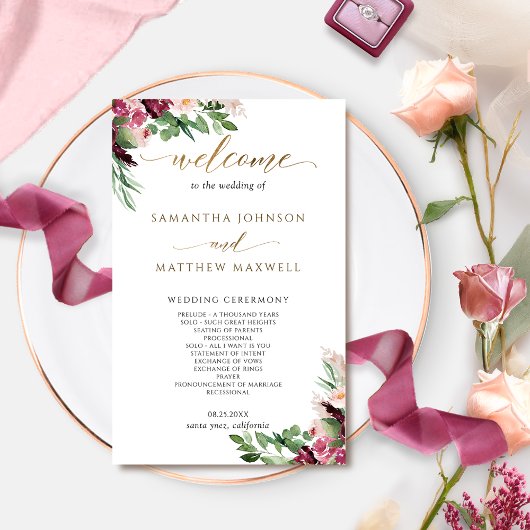 Elegant Burgundy Pink en Blush Floral Wedding