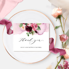 Elegant Burgundy Pink en Blush Floral Wedding Bedankkaart