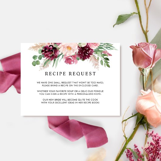 Elegant Burgundy Pink en Blush Wedding Recipe Informatiekaartje