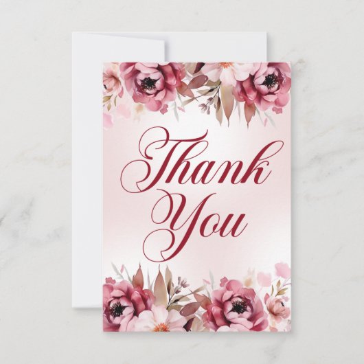 Elegant Burgundy Pink Floral Birthday Bedankkaart (Voorkant)