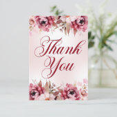 Elegant Burgundy Pink Floral Birthday Bedankkaart (Staand voorkant)