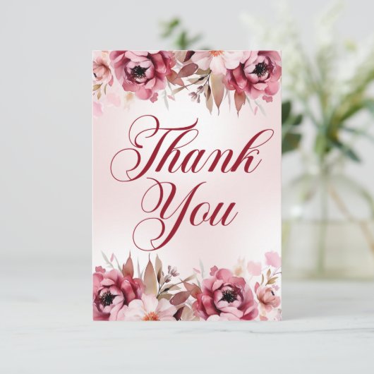 Elegant Burgundy Pink Floral Birthday Bedankkaart (Staand voorkant)